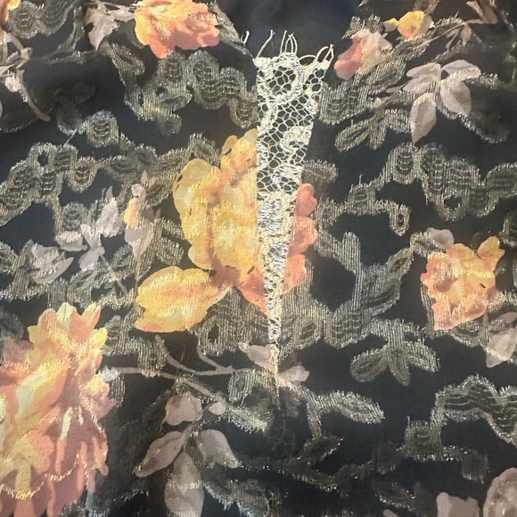 Anthropologie Golden Garden Top 14Medium Velvet Floral Bling Shimmering Sparkles - Picture 6 of 9